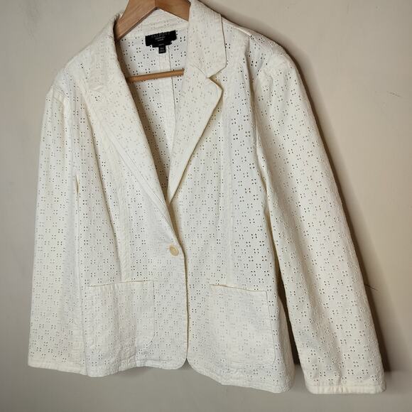 Talbots Eyelet Embroidered Blazer Cream Cotton - Picture 4 of 11